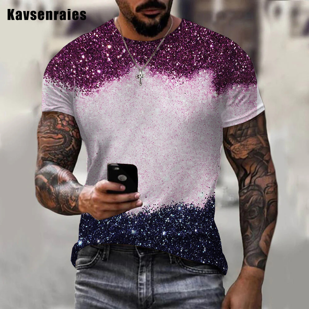 2022 뉴 여름 패션 화려한 반짝이 인쇄 3D 남자 티셔츠 캐주얼 라운드 넥 특대 반팔 티셔츠